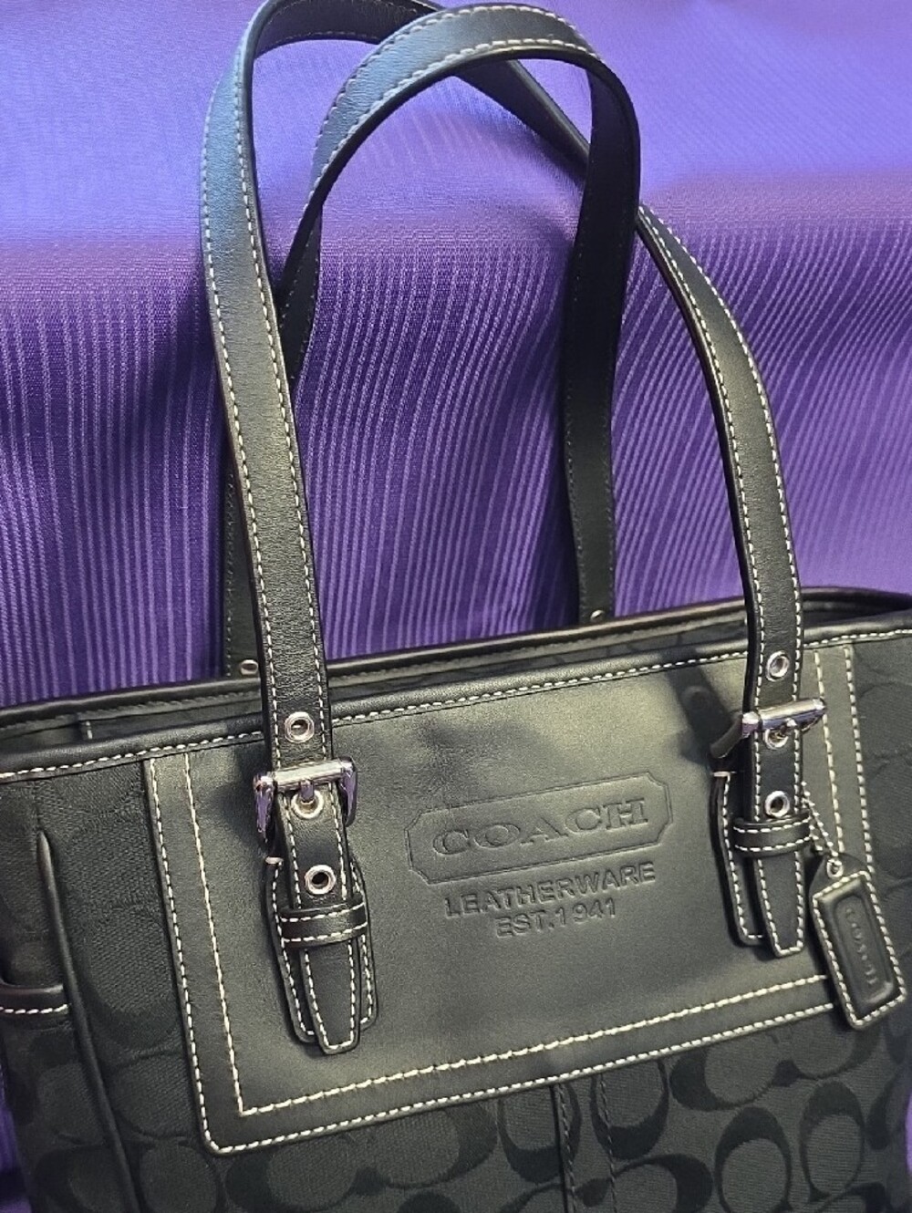 Coach Black Signature Canvas and Leather Tote - Picture 3 of 15